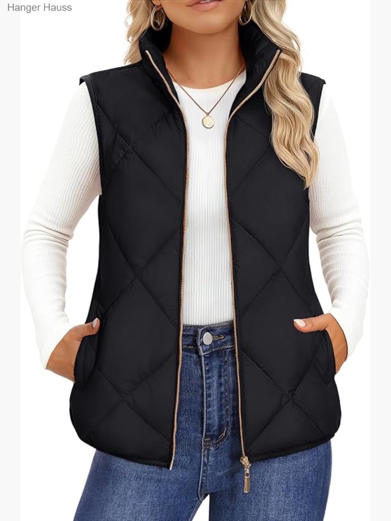 Women's Quilted Puffer Vest Stand Collar Zip Sleeveless Jacket Lightweight